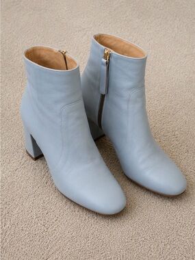 Stuart Weitzman Powder Blue Leather Block Heel Ankle Boots